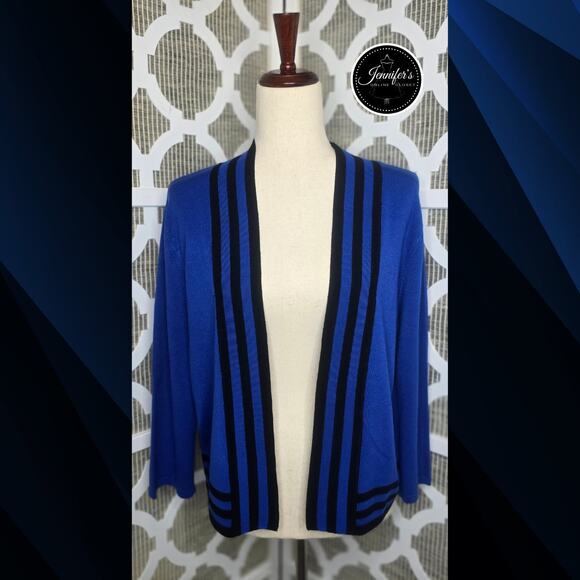 Cyrus Petite Blue & Black 3/4 Sleeve Open Cardigan Size PL - Picture 1 of 9